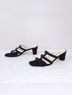 Salvatore Ferragamo Strappy Slide Sandals US 9 Black Slip-On Pumps Vtg
